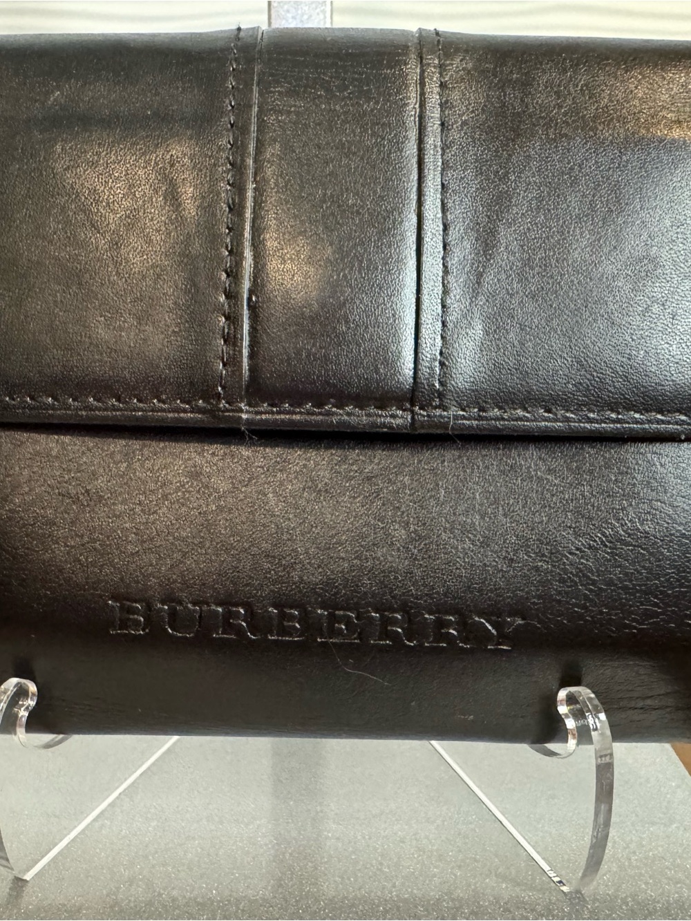 Burberry Black Foldover small Leather wallet with Embossed Logo